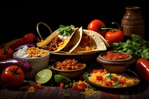 Colorful Mexican food closeup. Cuisine cooking dinner. Generate Ai