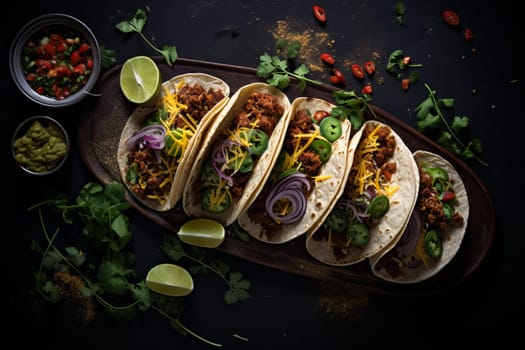 Flavorful Mexican food tacos. Dish meal. Generate Ai