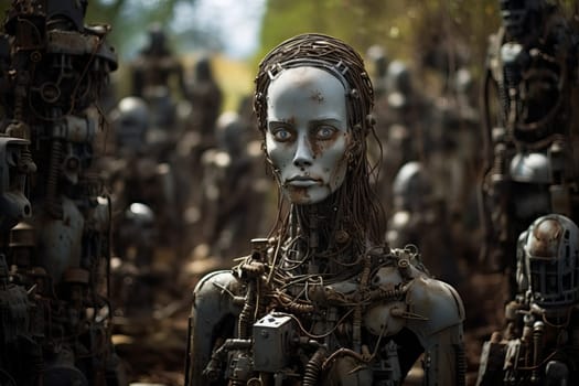 Metal sculpture cemetery. Old ancient history grave heritage. Generate Ai
