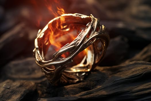 Circular Metal ring fire stage. Smoke explosion. Generate Ai