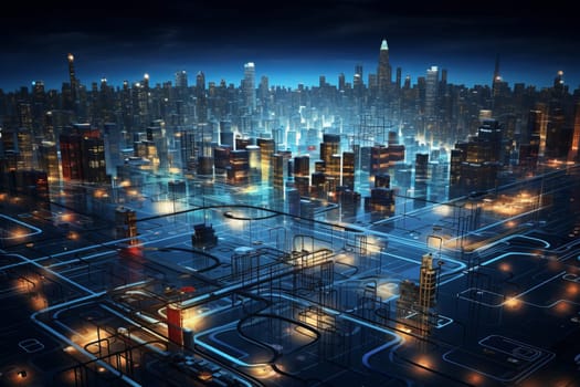 Advanced Microchip city town. Future network. Generate Ai