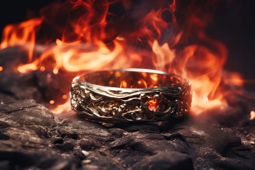 Metal ring fire stage. Smoke explosion. Generate Ai