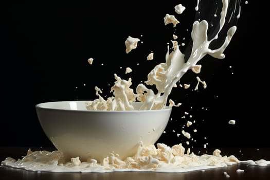 Milk bowl flakes. Food meal. Generate Ai