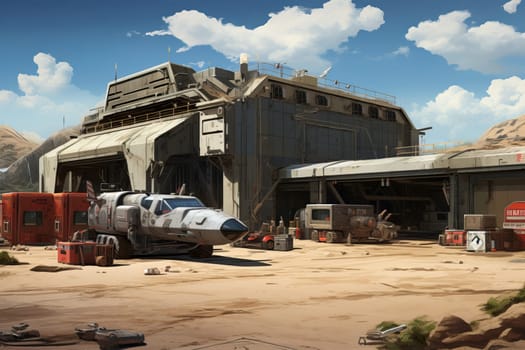 Military base. Drone flight storage. Generate Ai