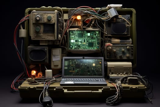 Skillful Military team defuses computer technology. Military digital operation for enemy deactivation. Generate ai