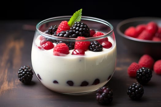 Creamy Milk pudding berry. Organic dessert tasty. Generate Ai