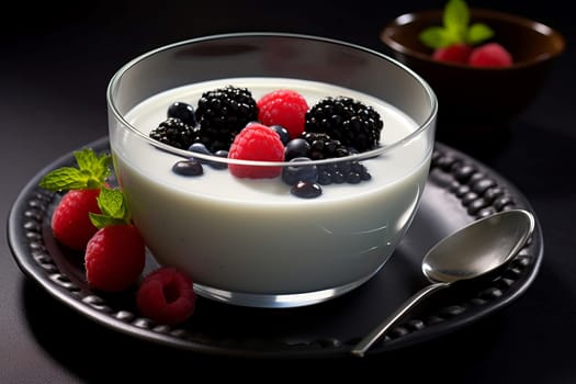 Milk pudding berry. Organic dessert tasty. Generate Ai