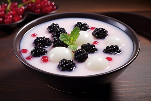 Sweet Milk pudding berry. Organic dessert tasty. Generate Ai