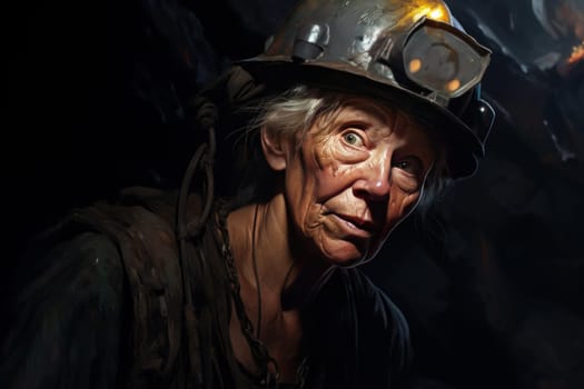 Weathered Miner old woman mine. Industrial activity. Generate Ai