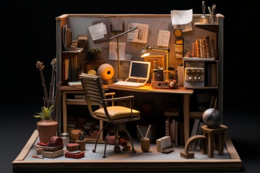 Efficient Miniature office workspace. Computer work. Generate Ai