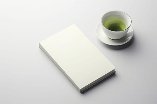 Intriguing Book tea composition home. Student drink. Generate Ai