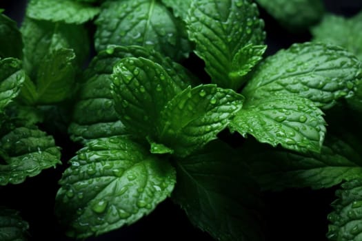 Fresh Mint herbs wooden. Organic plant. Generate Ai