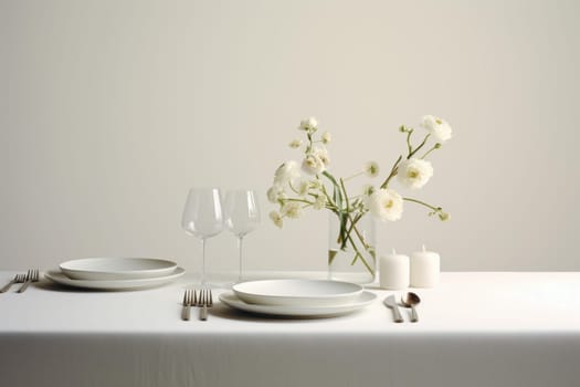 Elegant Minimalist eucalyptus table decor candles. Natural spring art frame design. Generate Ai