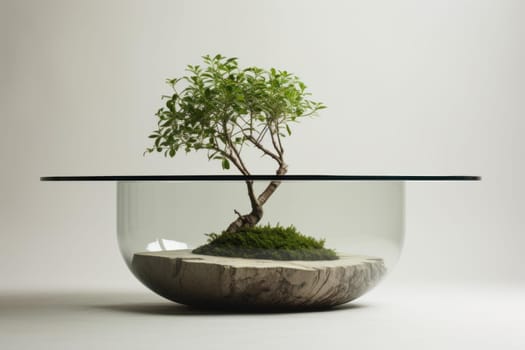 Elegant Minimalist eucalyptus table candles. Floral decor green room wall. Generate Ai