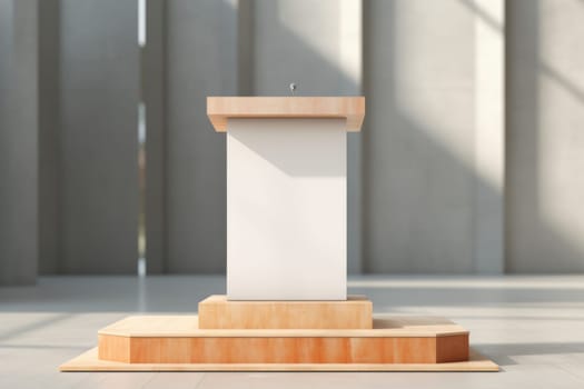 Polished Wood podium stage pastel. Show minimal wall. Generate Ai