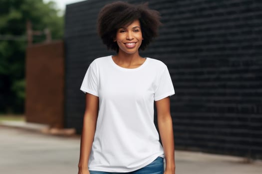 Stylish Black mom wearing white. Love african. Fictional person. Generate Ai