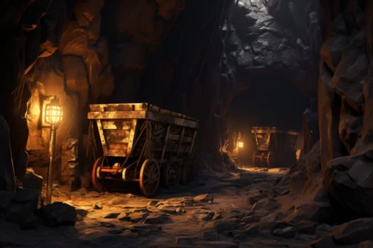 Mining cart. Coal train wagon. Generate Ai