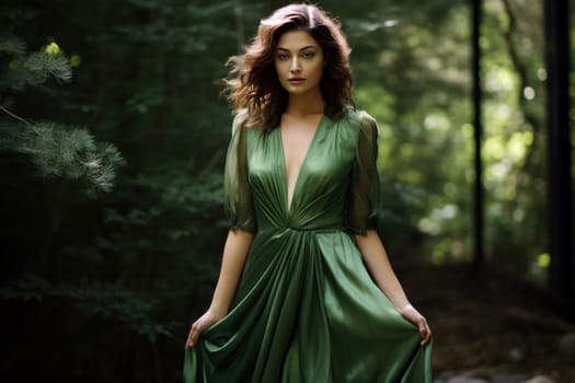 Model green dress adult. White lady. Generate Ai