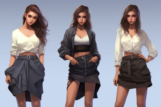 Vibrant Model girl wearing casual outfit. Female fashionable character posing on city street. Generate ai