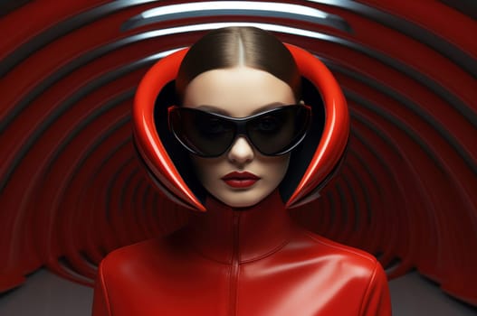 Woman sunglasses model futurism style. Game digital. Generate Ai