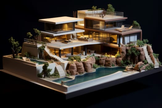 Miniature model villa street. Scale machines. Generate Ai