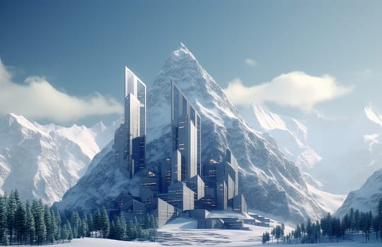 Modern building mountain road. Floor square. Generate Ai