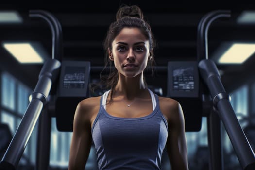 Dedicated Modern gym woman smile. Fit female. Generate AI