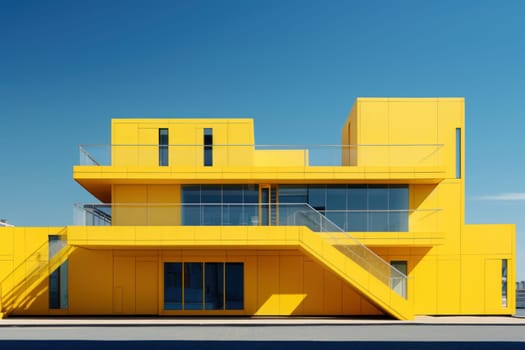 Spacious Modern yellow building. Travel city. Generate Ai