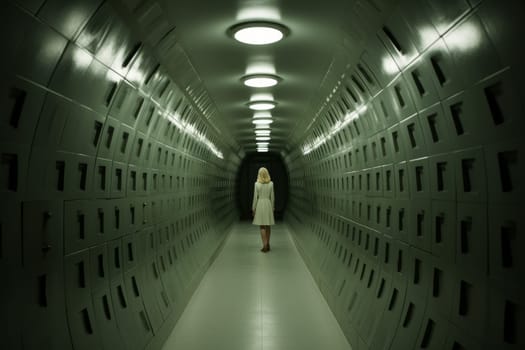 Secure Modern woman family underground bunker. Bomb shelter. Generate Ai