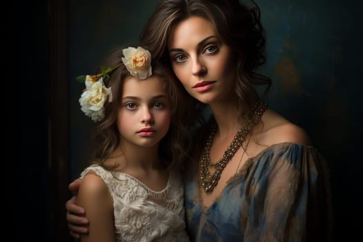 Mom daughter. Family happy care. Generate Ai
