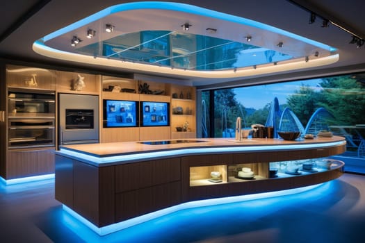 Innovative Modern kitchen interior smarthome. New cabinetry. Generate Ai