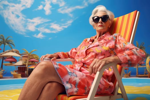 Joyful Grandmother enjoy summer. Old happy. Generate Ai