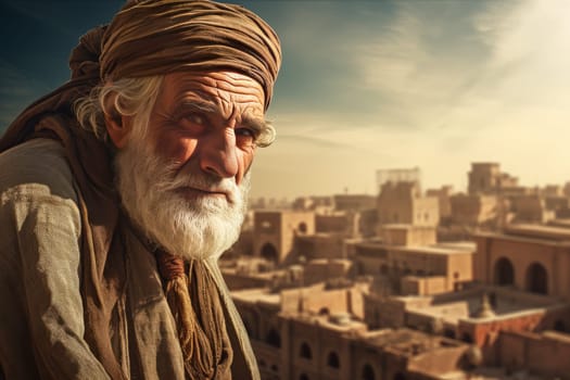 Mysterious Old man egyptian city. Travel landmark. Generate AI