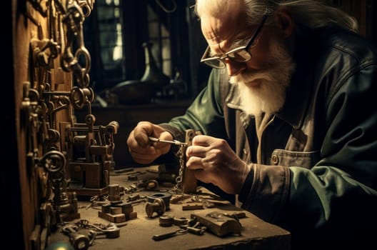 Talented Locksmith working metal. Safety job. Generate Ai
