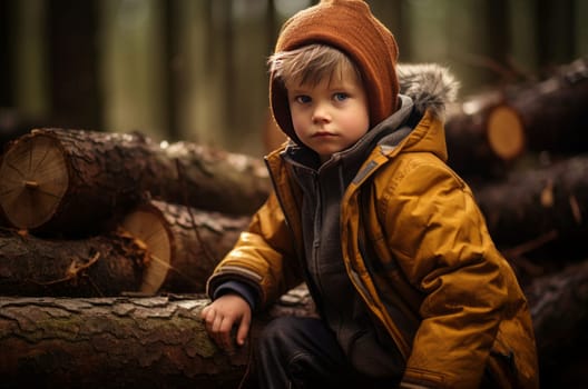 Woodsy Lumberjack child forest. Natural forestry. Generate Ai