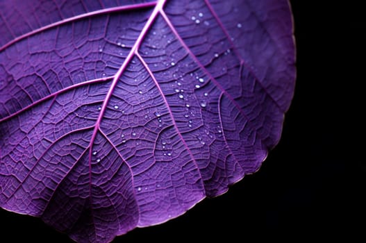 Breathtaking Macro purple leaf water drops. Spring plant. Generate Ai