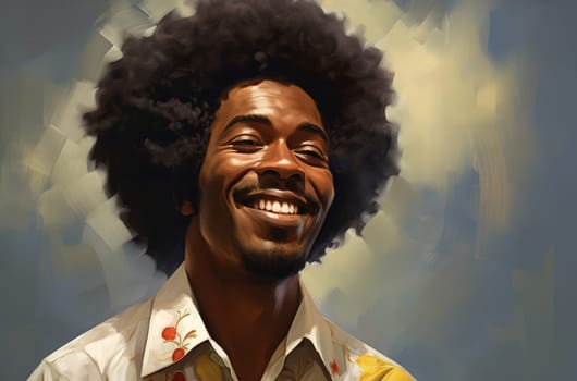 Radiant man afro smiling. Male portrait on color background. Generate Ai