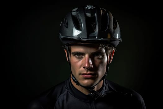 Focused man cycling helmet. Person adult. Generate Ai