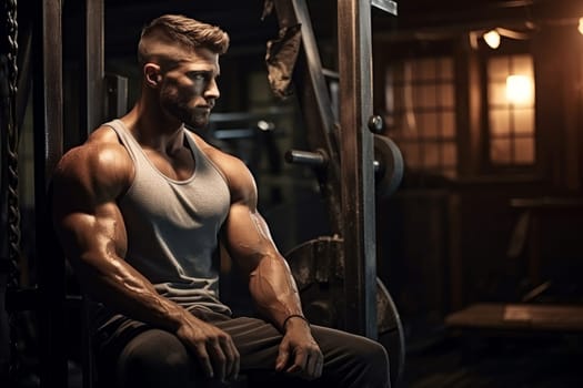 Persevering Man muscle gym. Body adult. Generate Ai