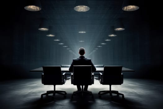 Professional Man executive alone thinking. Job inside. Generate Ai