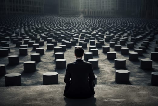 Independent Man executive alone thinking. Job inside. Generate Ai