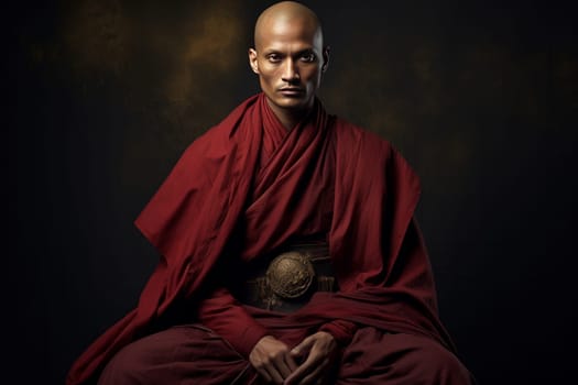 Monk robe city walk. Tradition statue. Generate Ai