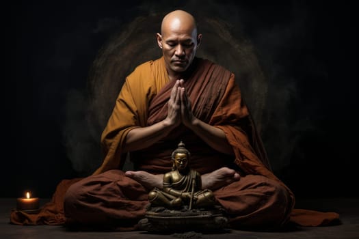 Devout Thailand monk. Asian religion temple. Generate Ai