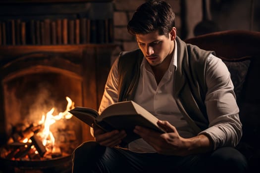 Curious Man reading book. Adult male. Generate Ai