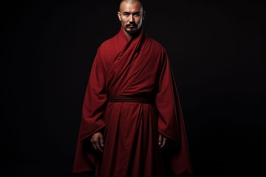 Serene Monk robe city walk. Tradition statue. Generate Ai