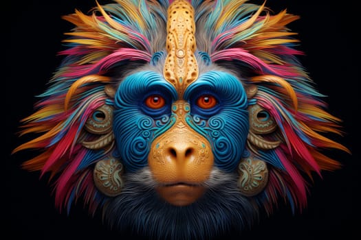 Vibrant Monkey head color. Nature art. Generate Ai