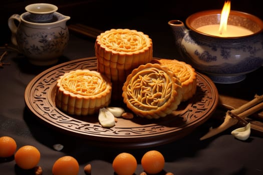 Moon cakes food. Pastry sweet. Generate Ai
