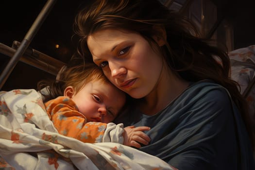 Contented Happy mother baby. Home kid. Generate Ai