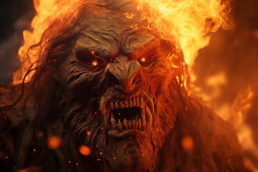 Fearsome Fire monster. Evil horror flame. Generate Ai