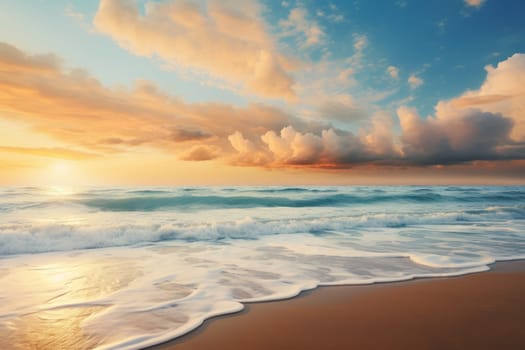Morning beach sunset. Sunny evening. Generate Ai